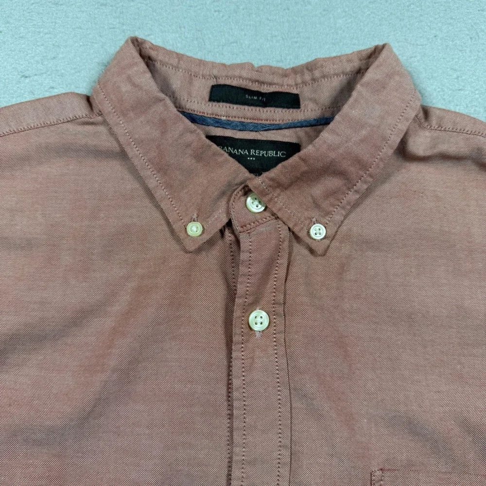 Banana Republic Mens XL Slim Fit Short Sleeve Button Down Shirt Dusty Rose Pink